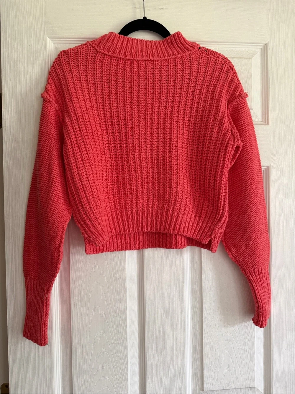 Free People Coral Cropped Openwork Crewneck Sweater XS